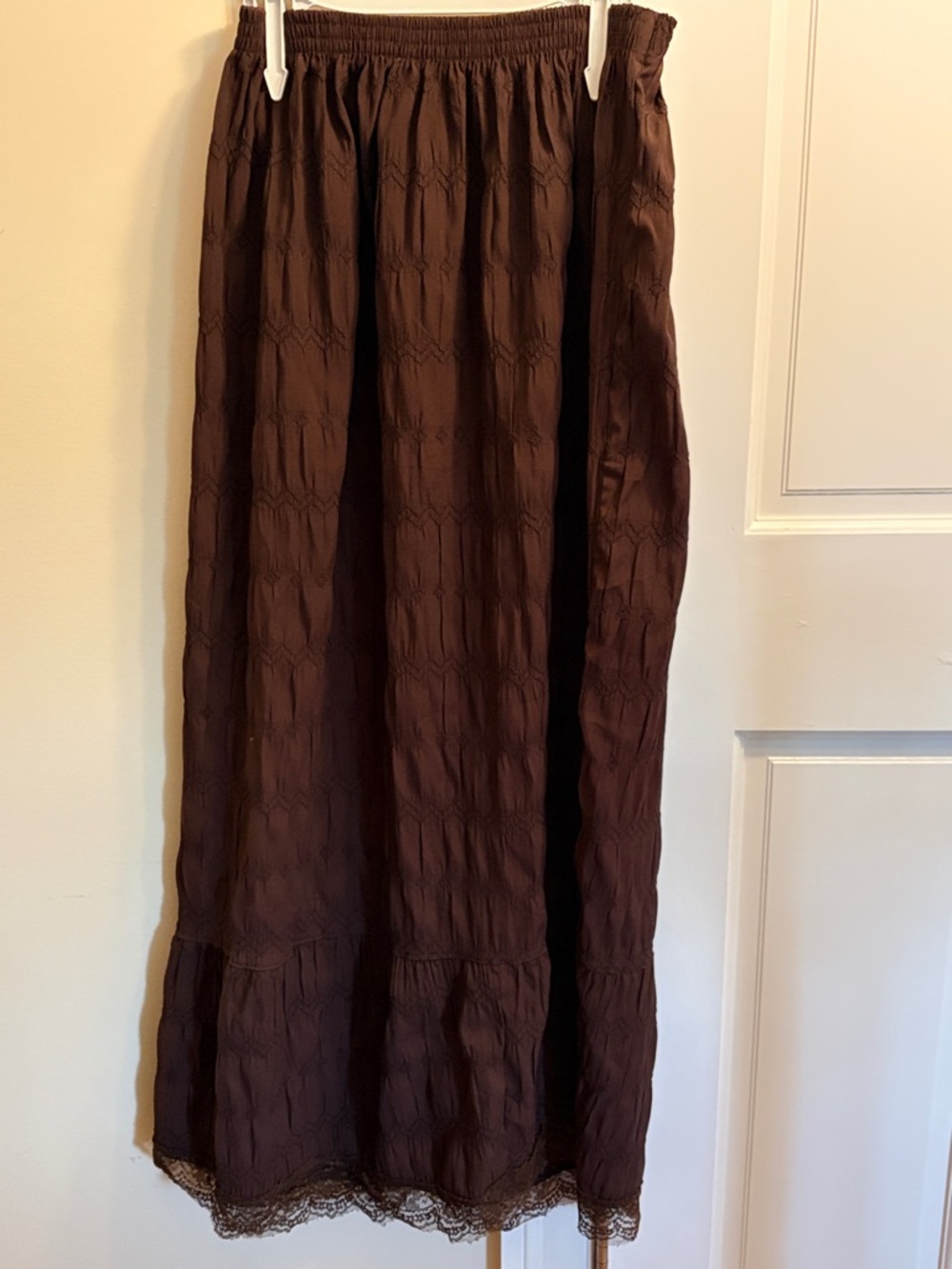Romanian Brown Maxi Skirt with Lace Trim - Women